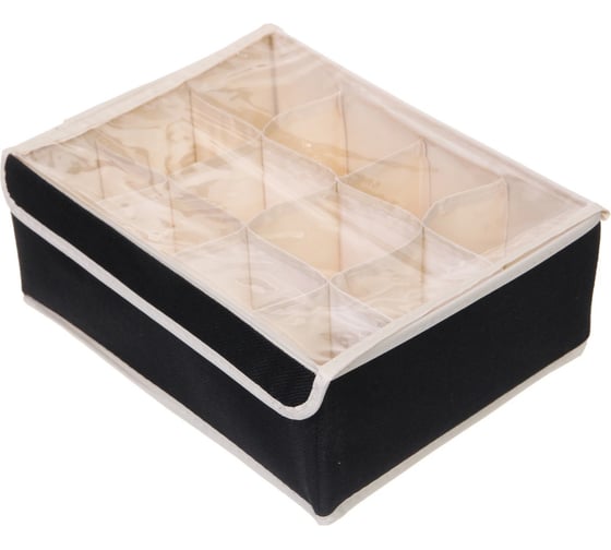 Кофр - органайзер для хранения вещей с прозрачной крышкой Селфи УЮТДОМА, цвет черный, 12 отделений, 32*23*12см 834-338 1