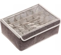 Кофр - органайзер для хранения вещей с прозрачной крышкой Селфи УЮТДОМА, цвет серый, 24 отделения, 32*24*12см 834-290