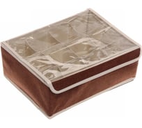 Кофр - органайзер для хранения вещей с прозрачной крышкой Селфи УЮТДОМА, цвет махагон коричневый, 12 отделений, 32*23*12см 834-296