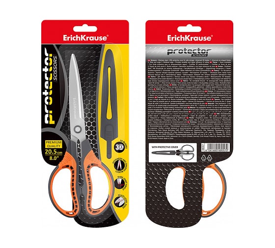 Ножницы ErichKrause Protector, 20.5 см с чехлом, серо-оранжевый 48057