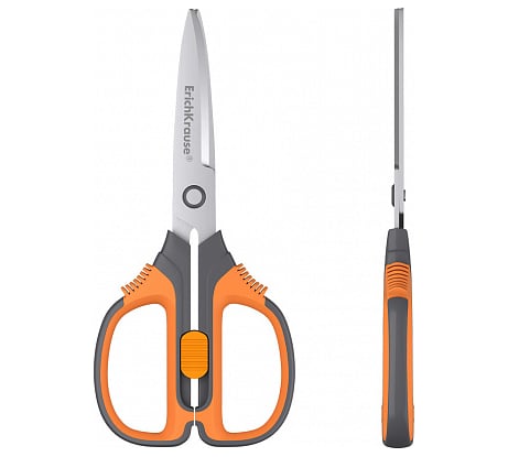 Ножницы ErichKrause Protector Lock, 15.5 см с фиксатором, серо-оранжевый 48055