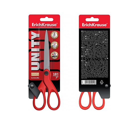 Ножницы ErichKrause Unity, 18 см, красный 50014