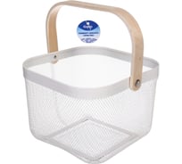 Корзина для хранения металлическая с деревянной ручкой Селфи ФАРГО, цвет молочный, 24*24*18*см 658-260