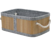 Корзина стеллажная Natural House с ручками Бамбук, Д300 Ш200 В120, натуральный, серый Shan-17S