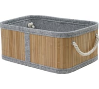 Корзина стеллажная с ручками Natural House Бамбук, Д330 Ш230 В140, натуральный, серый Shan-17M