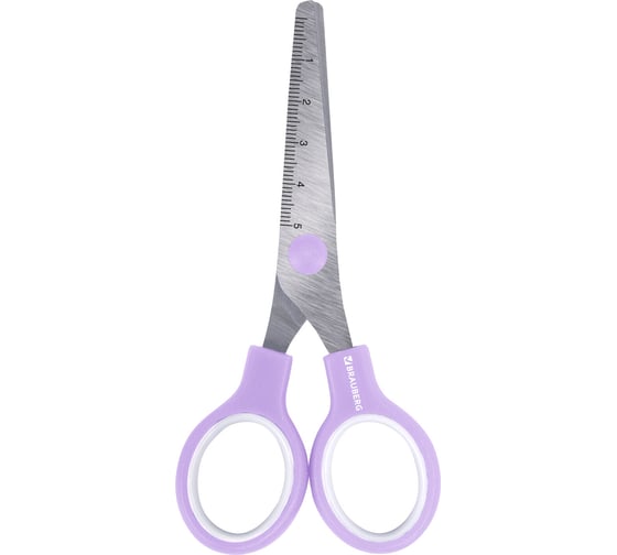 Ножницы BRAUBERG 130 мм, ручки лавандовые, закругленные лезвия с линейкой 274061 1