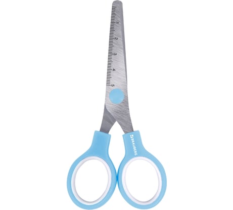 Ножницы  BRAUBERG 130 мм, ручки небесно-голубые, закругленные лезвия с линейкой 274060