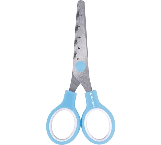Ножницы BRAUBERG 130 мм, ручки небесно-голубые, закругленные лезвия с линейкой 274060 1