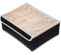 Кофр - органайзер для хранения вещей с прозрачной крышкой Селфи УЮТДОМА, цвет черный, 6 отделений, 32*23*12см 834-337