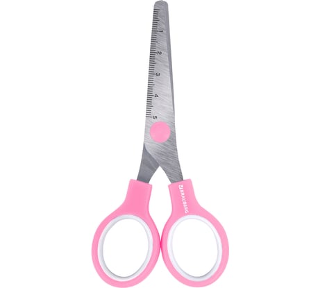 Ножницы ручные BRAUBERG 130 мм, ручки розовые, закругленные лезвия с линейкой 274063