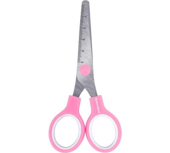 Ножницы ручные BRAUBERG 130 мм, ручки розовые, закругленные лезвия с линейкой 274063