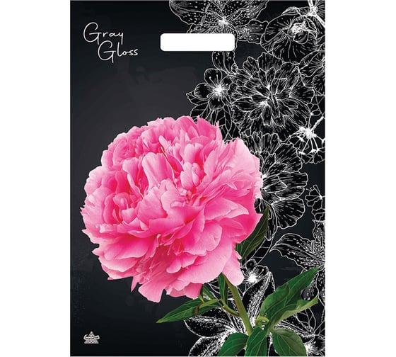 Пакет с вырубной ручкой ПВД ОФИСМАГ, 50 шт., 43х31,5см, Грэй Глосс Пион, 50мкм, ШК8375 701464