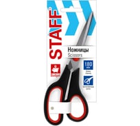 Ножницы Staff, 180 мм, бюджет, комплект 12 шт., резиновые вставки, черно-красные, 238944