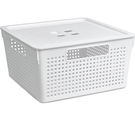 Коробка для хранения Violet Лофт квадратная с крышкой 11 л белый 6911106