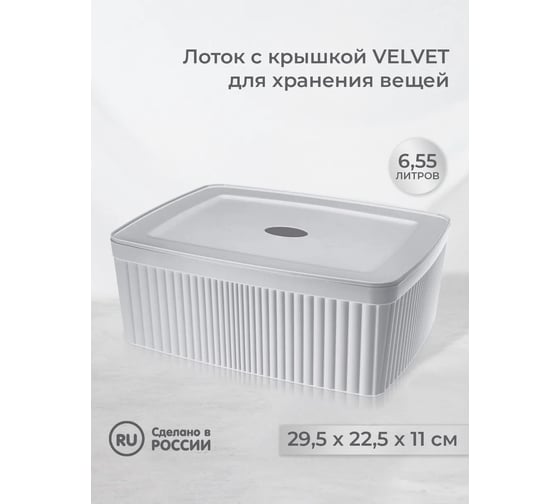 Лоток с крышкой Econova Velvet 295х225х110 мм, 6.55 л, светло-серый 433238930