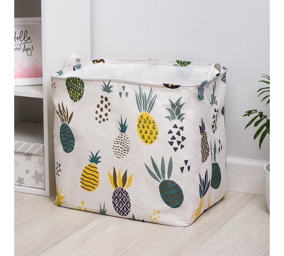 Корзина для белья Доляна Ананас с ручками 50x40 см, с затяжкой 5469877 1