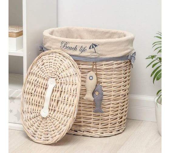 Корзина для белья Доляна Морячок плетеная круглая 40x31x46 см 5469845