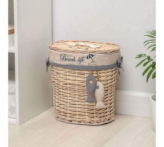 Корзина для белья Доляна Морячок плетеная круглая 33x25x37 см 5469844 1
