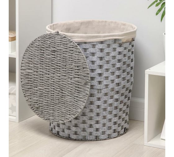 Корзина для белья Доляна Уют плетеная круглая 44x44x53 см 5469840