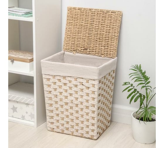 Корзина для белья Доляна Уют плетеная прямоугольная 39x29x48 см 5469842