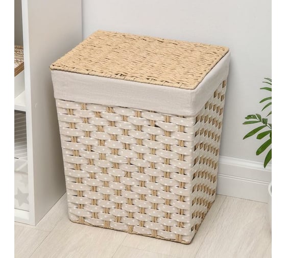 Корзина для белья Доляна Уют плетеная прямоугольная 39x29x48 см 5469842
