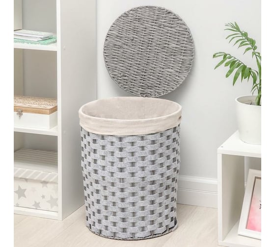 Корзина для белья Доляна Уют плетеная круглая 39x39x47 см 5469839