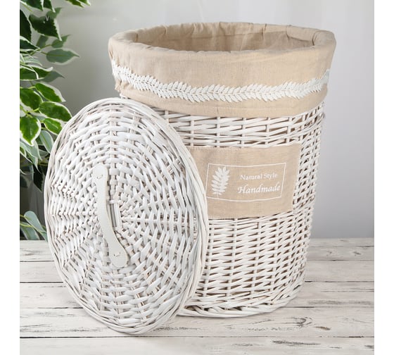 Корзина для белья Доляна Natural style плетеная круглая, цвет белый 38x38x47 см 4697117