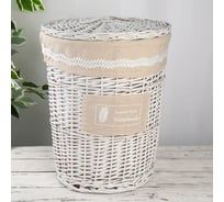 Корзина для белья Доляна Natural style плетеная круглая, цвет белый 46x46x56,5 см 4697116