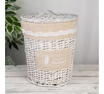 Корзина для белья Доляна Natural style плетеная круглая, цвет белый 32x32x37,5 см 4697118