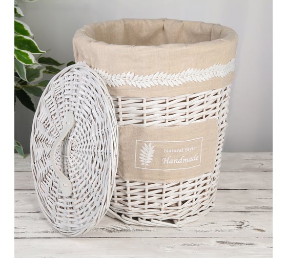 Корзина для белья Доляна Natural style плетеная круглая, цвет белый 32x32x37,5 см 4697118