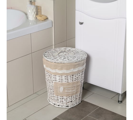 Корзина для белья Доляна Natural style плетеная круглая, цвет белый 32x32x37,5 см 4697118