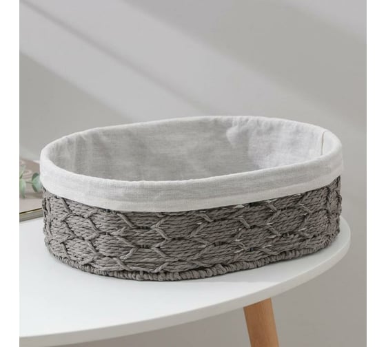 Корзина для хранения Доляна Лира плетеная 34x24x10,5 см большая, цвет серый 6894832 1