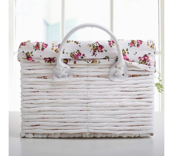 Корзина для хранения Доляна Цветочки плетеная с ручками 42x28x24 см, большая 3549389