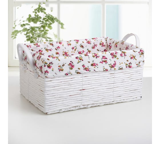 Корзина для хранения Доляна Цветочки плетеная с ручками 42x28x24 см, большая 3549389