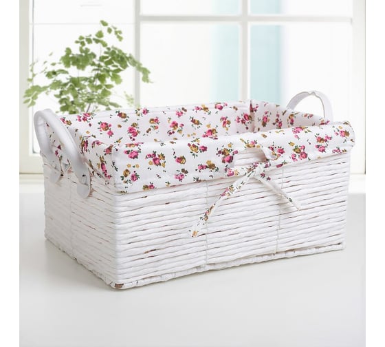 Корзина для хранения Доляна Цветочки плетеная с ручками 36x24x21 см, средняя 3549388
