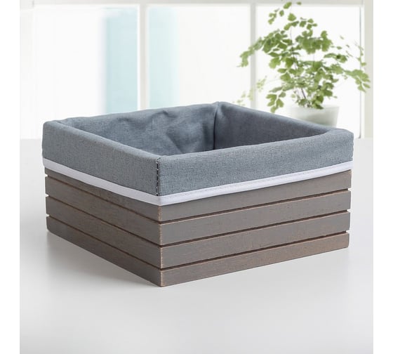 Корзина для хранения Доляна Storage деревянная квадратная 19x19x10 см, цвет серый, средняя 3549377
