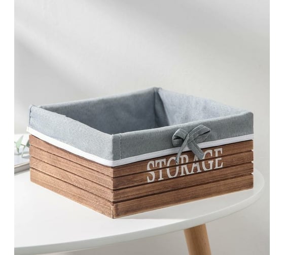 Корзина для хранения Доляна Storage деревянная квадратная 23x23x11 см, цвет коричневый, большая 3549372 1