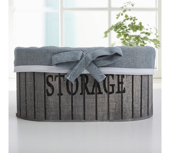 Корзина для хранения Доляна Storage деревянная овальная 19x11x9,5 см, цвет серый, малая 3549373 1
