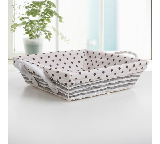 Корзина для хранения Доляна Горох плетеная с ручками 31x25x10 см, цвет шоколад-белый 3549360 1