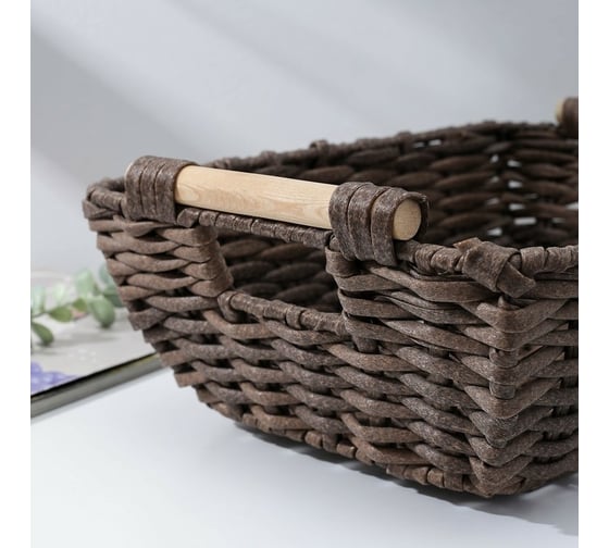Корзина для хранения Доляна Лоза плетеная с ручками 38x27x14 см, цвет коричневый 7086140