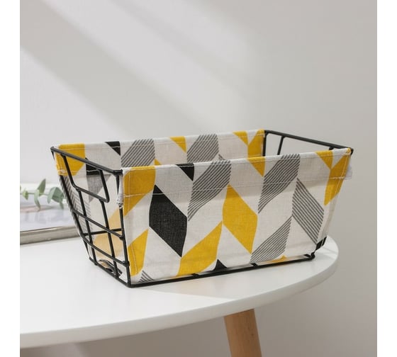 Металлическая корзинка для храненения Доляна Зиг-заг 25,5x15,5x12 см, цвет серо-желтый 7128552 1