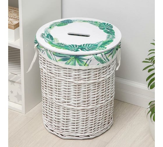 Корзина для белья Доляна Тропики плетеная круглая 37x37x44 см 5469833