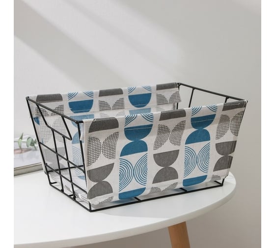 Металлическая корзинка для храненения Доляна Песок 30x20,5x15 см, цвет голубой 7128563 1