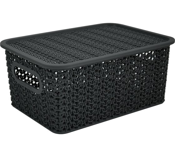 Корзинка МУЛЬТИДОМ Вязь 3 л, с крышкой, серый, 23.5x17.3x10.5 см 531118