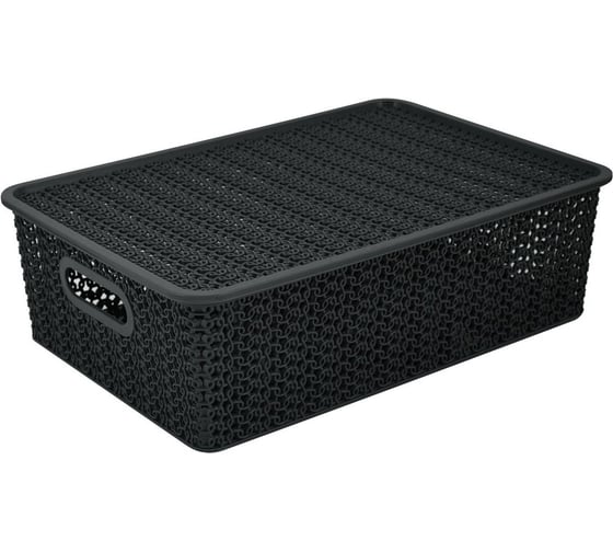 Корзинка МУЛЬТИДОМ Вязь 7.5 л, с крышкой, серый, 35x24.5x10.5 см 532118