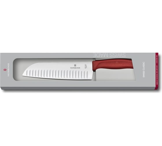 Нож сантоку Victorinox лезвие 17 см, рифленое, красный 6.8521.17G
