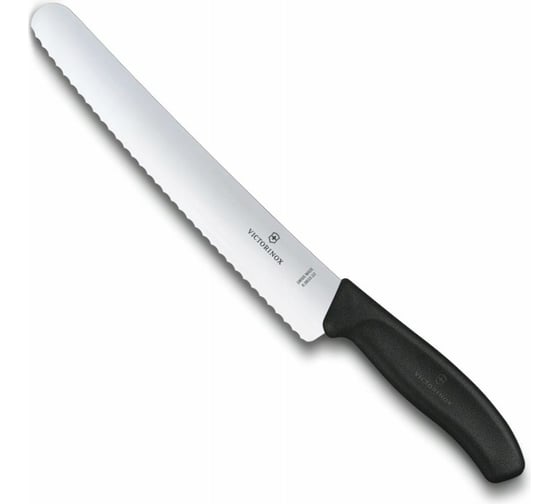 Нож для хлеба и выпечки Victorinox лезвие 22 см, волнистое, чёрный, в блистере 6.8633.22