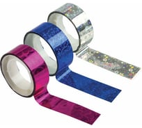 Декоративные клейкие ленты ОСТРОВ СОКРОВИЩ 15 мм х 5 м, голографические, 3 шт, ассорти №1 227275