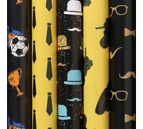 Мелованная упаковочная бумага ЗОЛОТАЯ СКАЗКА Man Style 70х100 см, 5 дизайнов, 70 г/м2 591586