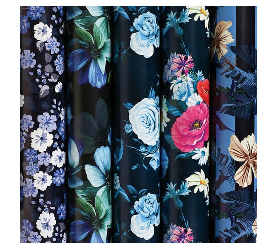 Мелованная упаковочная бумага ЗОЛОТАЯ СКАЗКА Night Flowers 70х100 см, 5 дизайнов, 70 г/м2 591588